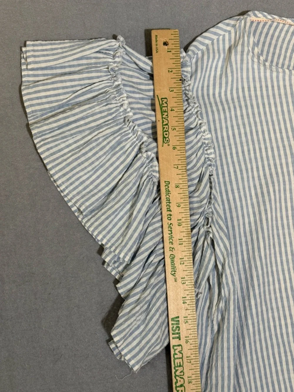 Anthropologie Pilcro Blue Striped Sybil Ruffle Sleeve Open Back Blouse Large - Picture 8 of 11